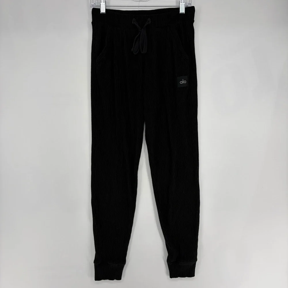 Alo Yoga Muse Ribbed Jogger Black W5784R Women Small Drawstring Lounge Pants